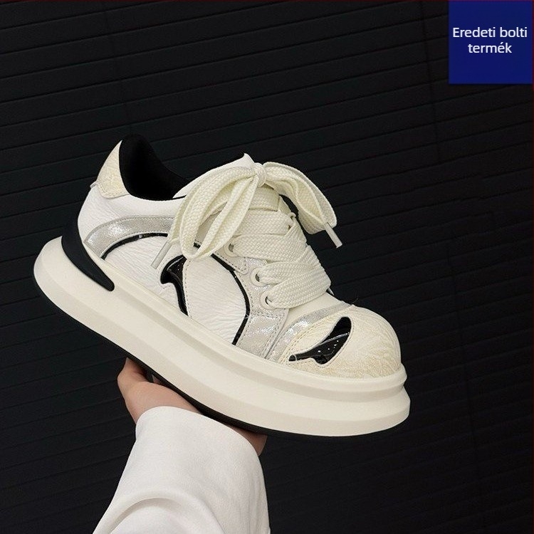 Graffiti-inspired női sneaker, niche tervezés, valódi bőr, színblokkolt, hétköznapi sportcipő, 2025 tavasz-nyár