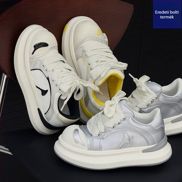 Graffiti-inspired női sneaker, niche tervezés, valódi bőr, színblokkolt, hétköznapi sportcipő, 2025 tavasz-nyár