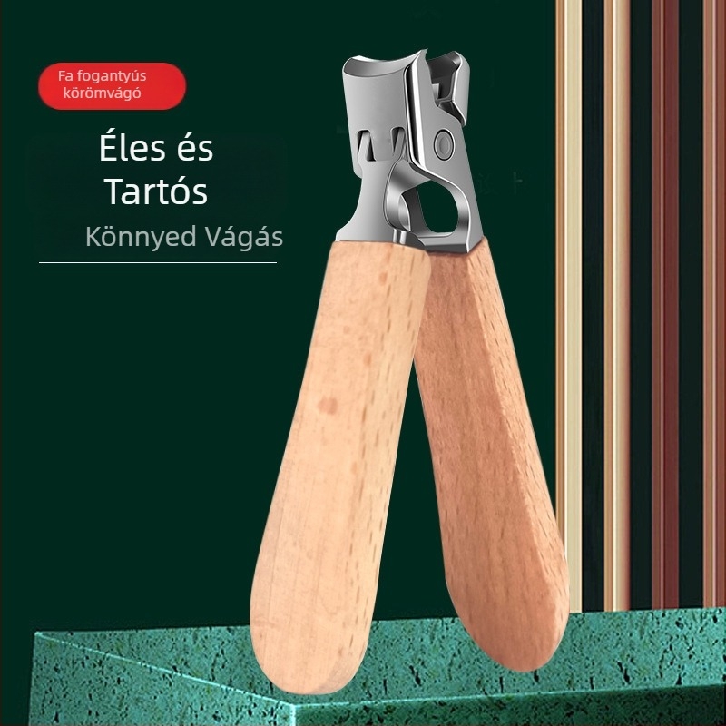 Fa nyelű körömvágó széles nyílással, háztartási használatra, vastag és kemény körmök számára