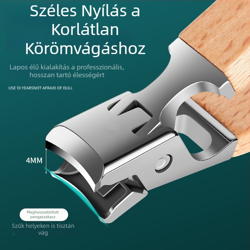 Fa nyelű körömvágó széles nyílással, háztartási használatra, vastag és kemény körmök számára
