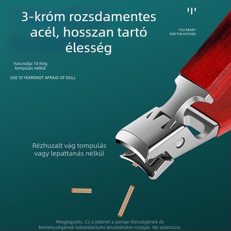Fa nyelű körömvágó széles nyílással, háztartási használatra, vastag és kemény körmök számára