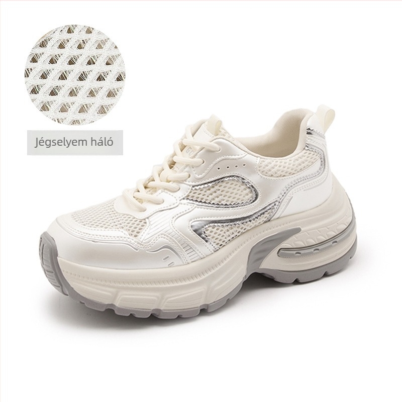 Női hálószövetes dad shoes, könnyű mindennapi sportcipők magasságot növelő sarokkal, nyár 2025, méretek 32–33