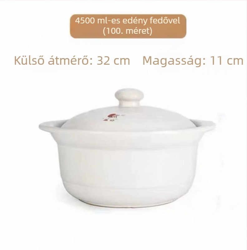 Kerámia nagy kapacitású leveses fazék fedővel, közvetlen hőre melegíthető, 2,1–3 liter, otthoni és kereskedelmi használatra