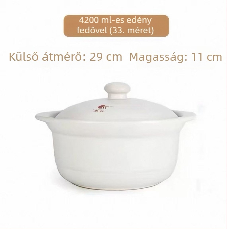 Kerámia nagy kapacitású leveses fazék fedővel, közvetlen hőre melegíthető, 2,1–3 liter, otthoni és kereskedelmi használatra