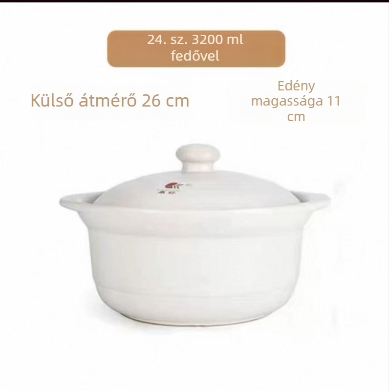 Kerámia nagy kapacitású leveses fazék fedővel, közvetlen hőre melegíthető, 2,1–3 liter, otthoni és kereskedelmi használatra