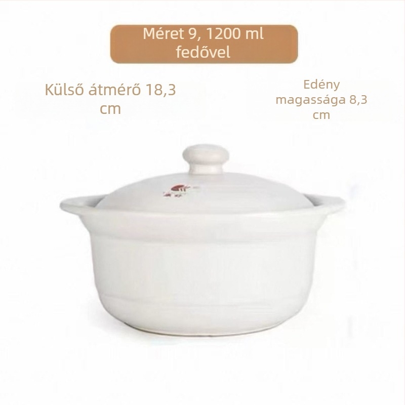Kerámia nagy kapacitású leveses fazék fedővel, közvetlen hőre melegíthető, 2,1–3 liter, otthoni és kereskedelmi használatra
