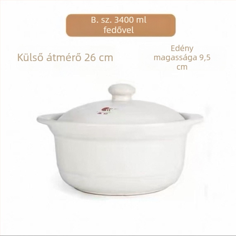 Kerámia nagy kapacitású leveses fazék fedővel, közvetlen hőre melegíthető, 2,1–3 liter, otthoni és kereskedelmi használatra