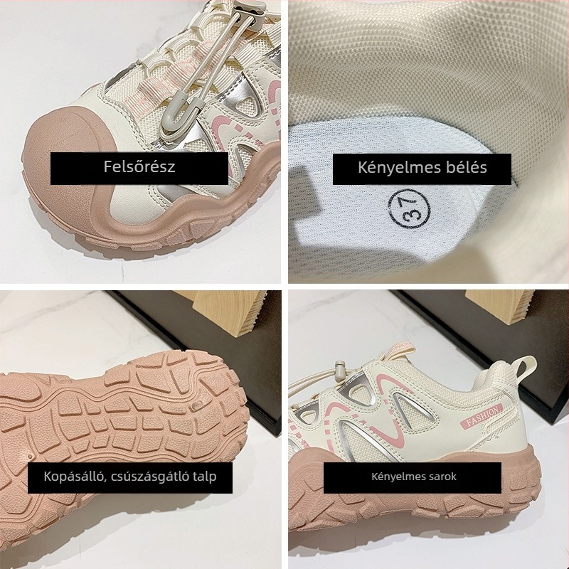 Női kültéri mesh túracipő vastag talppal, légies és kényelmes mindennapi viselet dad shoes stílusban