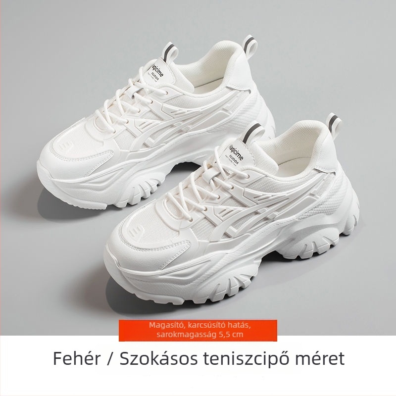 Női koreai stílusú dad sneakers, fehér, vastag talpú edzőcipő, mindennapi viselethez, 2026
