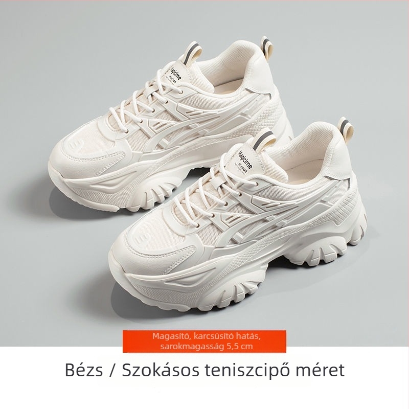 Női koreai stílusú dad sneakers, fehér, vastag talpú edzőcipő, mindennapi viselethez, 2026