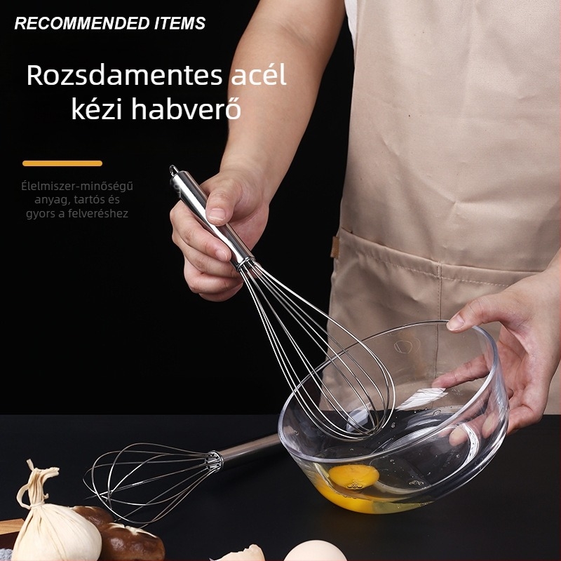 Rozsdamentes acél kézi tojáshabosító – tojások és tejszín felverésére, sütéshez
