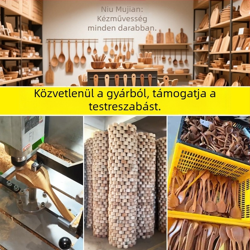 Hosszú nyelű fa kanál kimchihez, kerek fejű