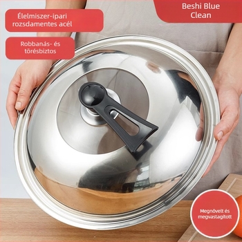 32 cm-es wokfedő edzett üveggel és rozsdamentes acélból, átlátszó, kör alakú