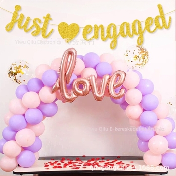 Just Engaged rózsaszín-arany csillogó banner eljegyzési party dekorációjához