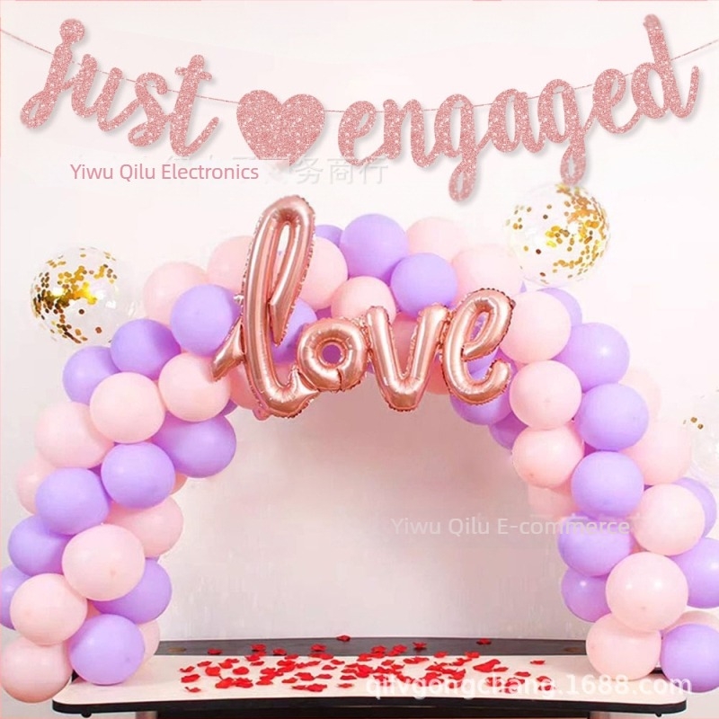 Just Engaged rózsaszín-arany csillogó banner eljegyzési party dekorációjához