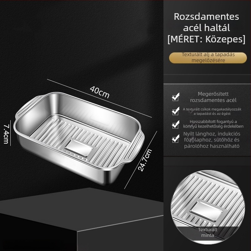 Rozsdamentes acél hals tál fedővel, téglalap alakú grill tál – otthoni és kereskedelmi használatra