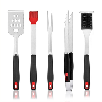 Hat darabos rozsdamentes acél BBQ eszköz készlet kültéri grillezéshez és kempingezéshez.
