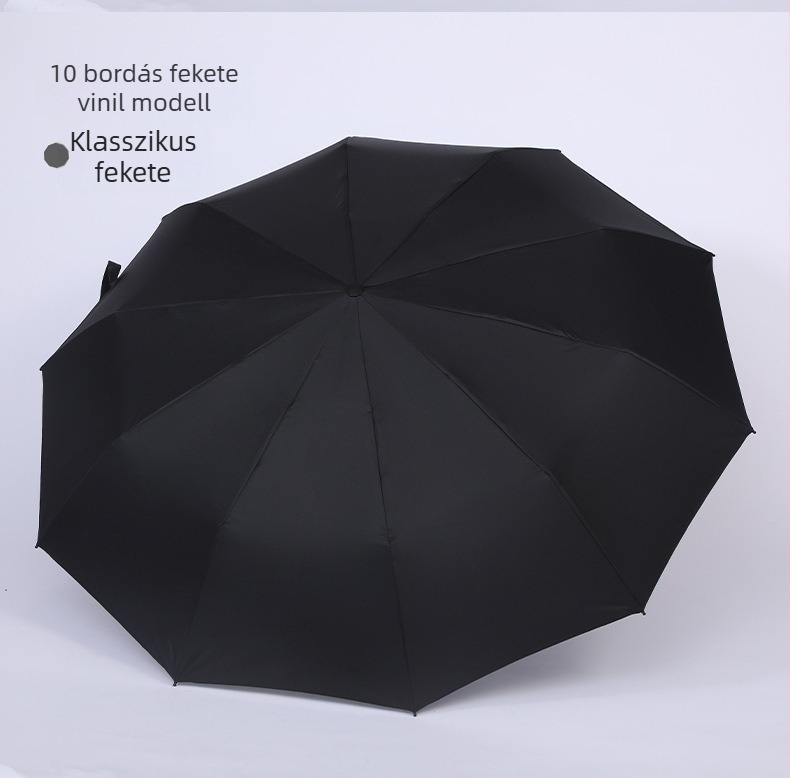 Automata esernyő 10 bordával, összecsukható, napsütés és eső elleni védelem, UV 50+ UPF, háromrészes dizájn, logónyomás