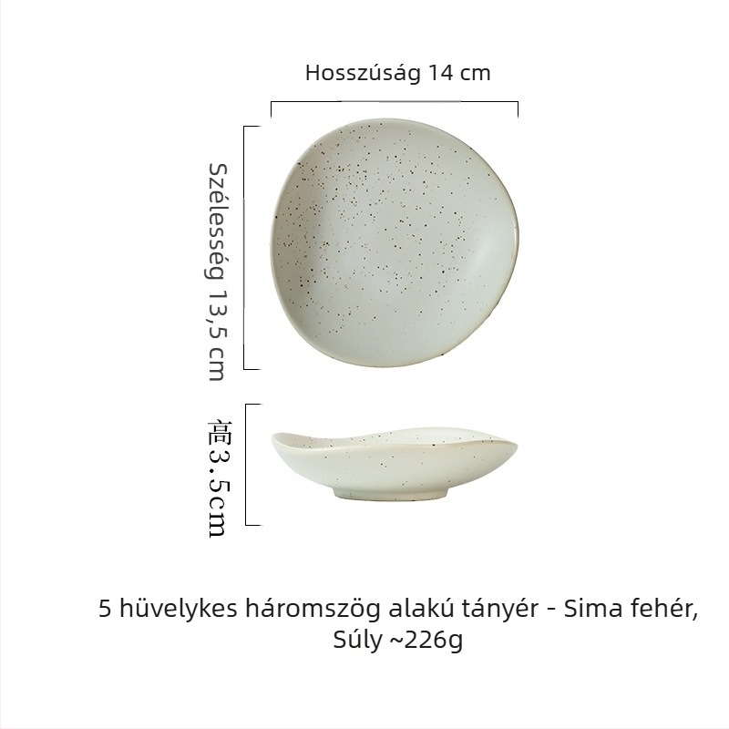 Japán stílusú kerámia sekély tálak rendhagyó formával, sushihoz, sashimivel, kis ételekhez és mártásokhoz, átmérő 14–14,9 cm