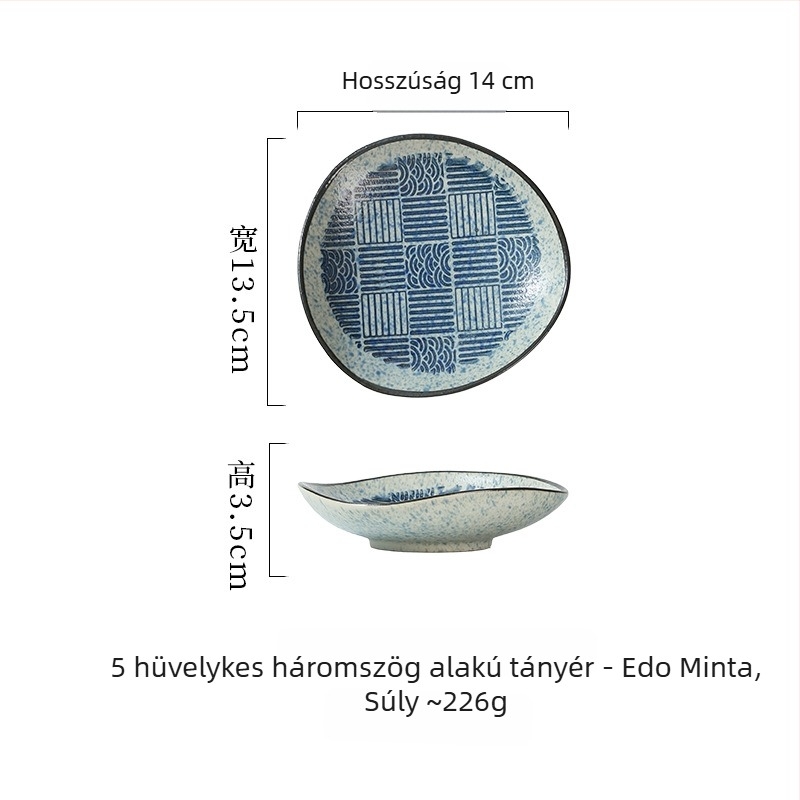Japán stílusú kerámia sekély tálak rendhagyó formával, sushihoz, sashimivel, kis ételekhez és mártásokhoz, átmérő 14–14,9 cm
