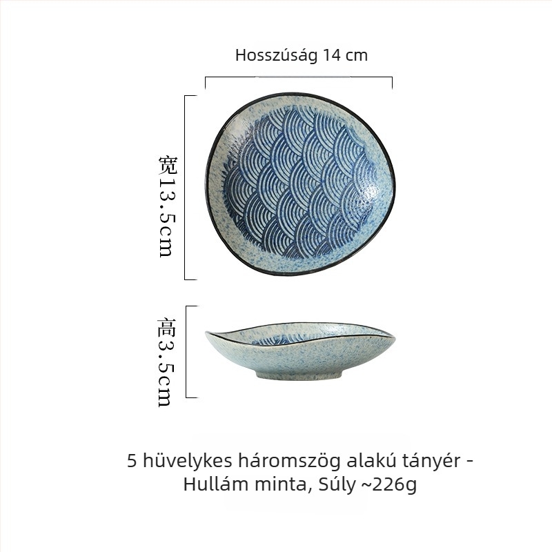 Japán stílusú kerámia sekély tálak rendhagyó formával, sushihoz, sashimivel, kis ételekhez és mártásokhoz, átmérő 14–14,9 cm