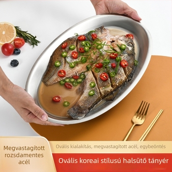 Oval alakú rozsdamentes acél halsplatni, koreai stílusú arany felülettel, konyhai sütő- és pároló tál