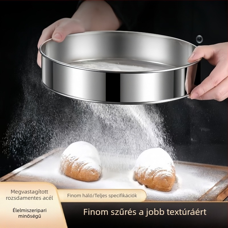 Xinrong Ultra-finom rozsdamentes acél lisztszitáló – kézi sütő eszköz, szita liszthez és szezághoz