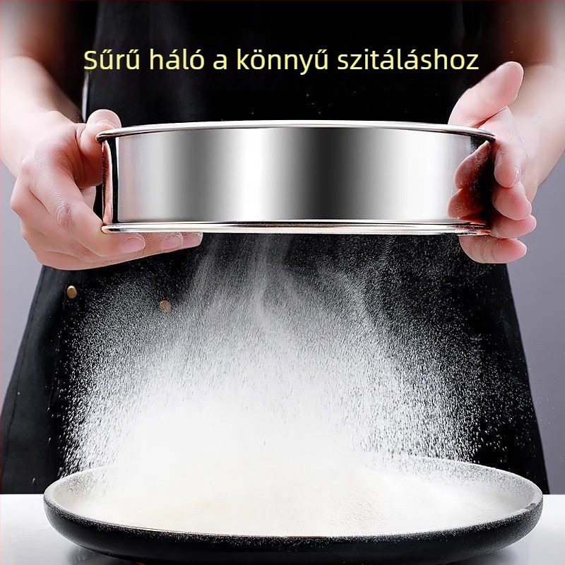 Xinrong Ultra-finom rozsdamentes acél lisztszitáló – kézi sütő eszköz, szita liszthez és szezághoz