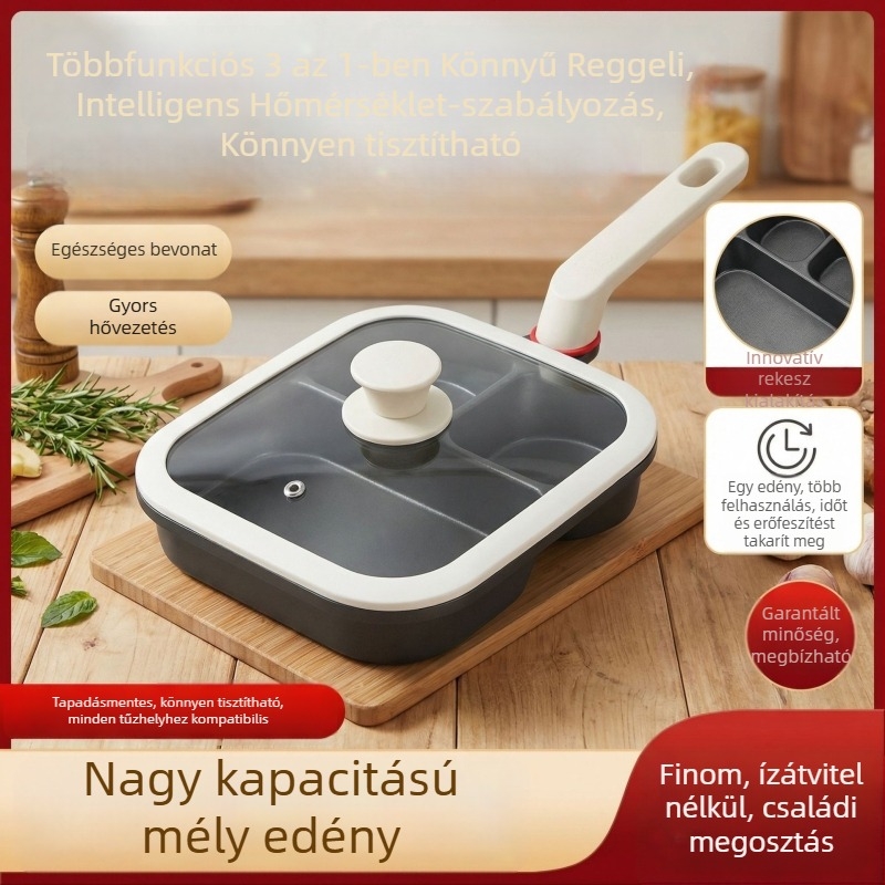 Prémium titán-keramikus 3–in–1 reggeliző serpenyő, tapadásmentes, steakhez, tojásokhoz és burgerhez