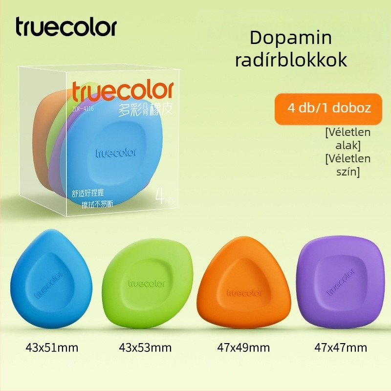 True Color kis négyzetes radír általános iskolásoknak, nyom nélkül, rendkívül tiszta, alkalmas óvodai rajzokhoz és művészeti tevékenységekhez