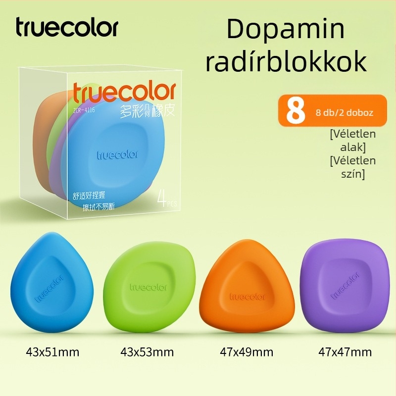True Color kis négyzetes radír általános iskolásoknak, nyom nélkül, rendkívül tiszta, alkalmas óvodai rajzokhoz és művészeti tevékenységekhez