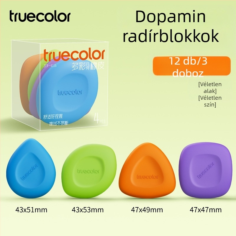 True Color kis négyzetes radír általános iskolásoknak, nyom nélkül, rendkívül tiszta, alkalmas óvodai rajzokhoz és művészeti tevékenységekhez