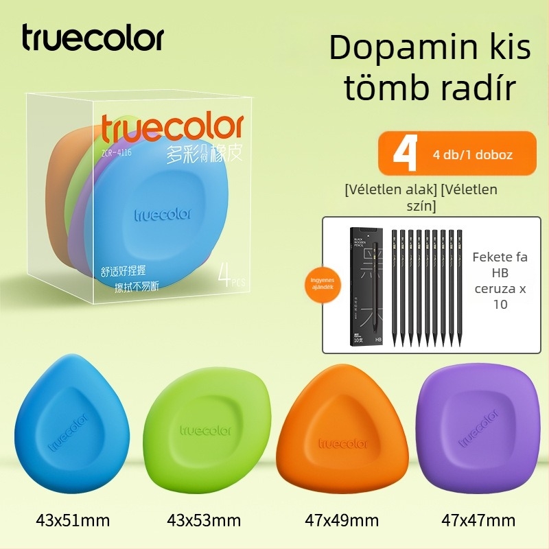 True Color kis négyzetes radír általános iskolásoknak, nyom nélkül, rendkívül tiszta, alkalmas óvodai rajzokhoz és művészeti tevékenységekhez