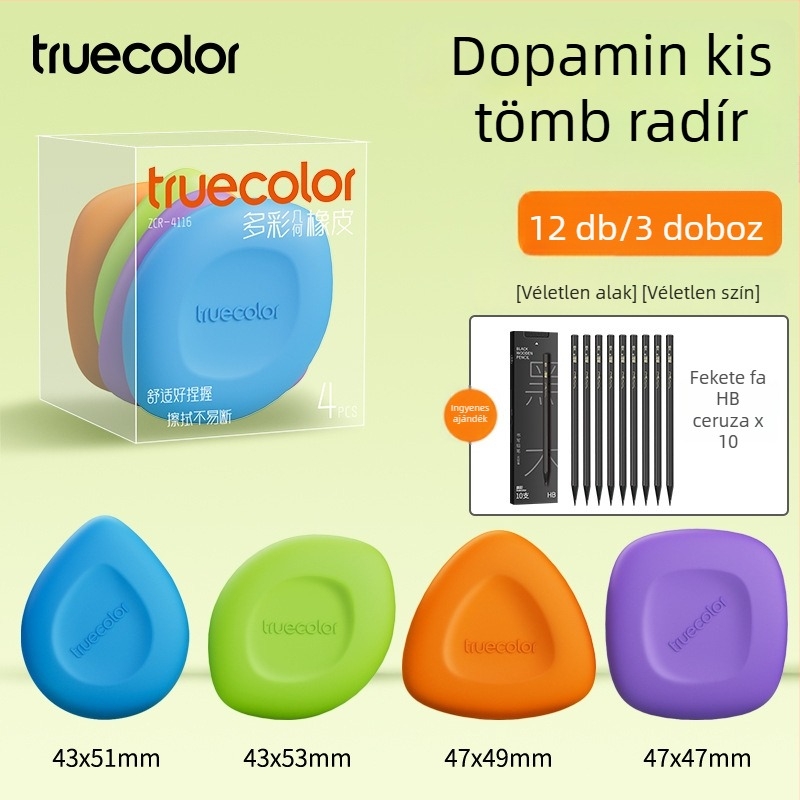 True Color kis négyzetes radír általános iskolásoknak, nyom nélkül, rendkívül tiszta, alkalmas óvodai rajzokhoz és művészeti tevékenységekhez