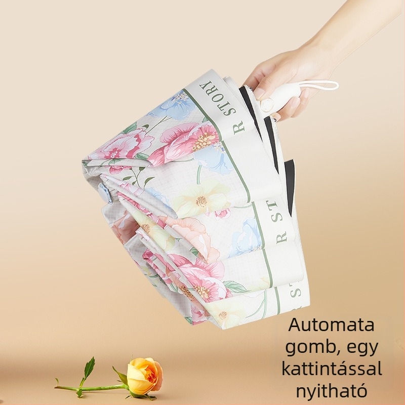 Női automata esernyő, nagy méretű, összecsukható, 8 bordával, UV védelem UPF 40+, logó testreszabás