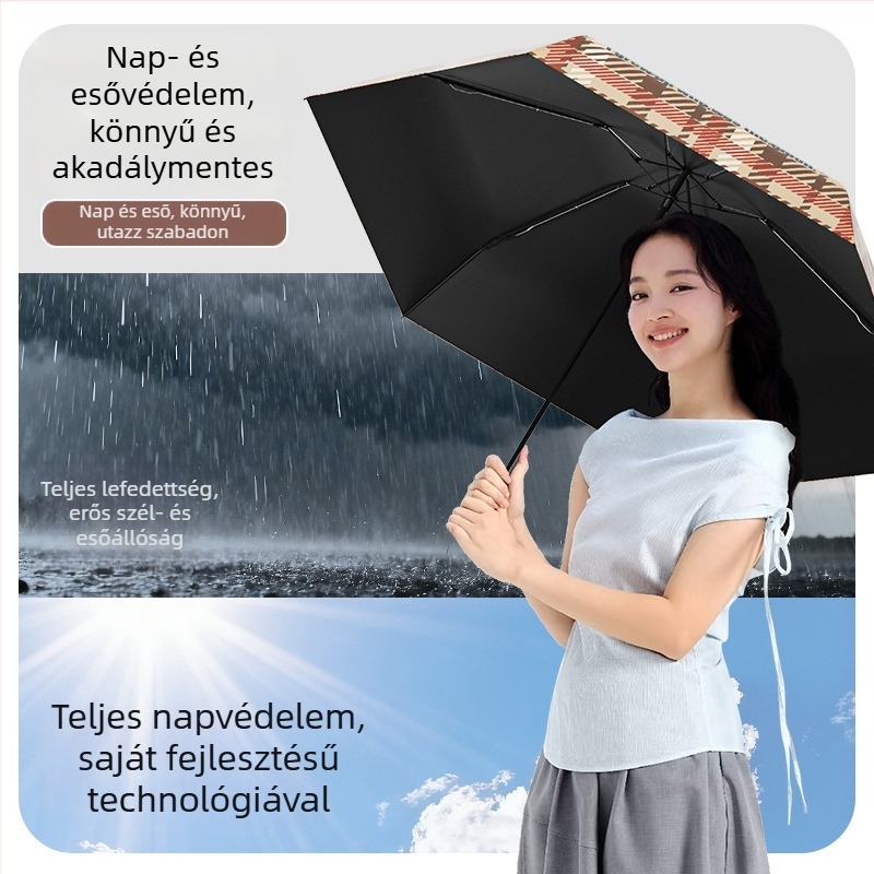 Ambler összecsukható esernyő kockás mintával, nőies kreatív nyomtatás, UV védelem, zsebméret - Valentin-napi ajándék