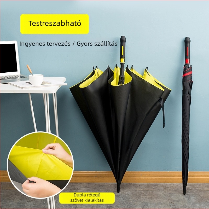 Kétszintes nagy egyenes rúddal ellátott nap- és esernyő, megerősített, masszív, hosszú nyélű, két-három személy részére