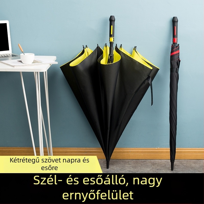Kétszintes nagy egyenes rúddal ellátott nap- és esernyő, megerősített, masszív, hosszú nyélű, két-három személy részére
