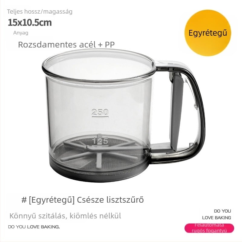 Kézi fél-automat lisztszitáló ultrafin szűrővel, háztartási sütéshez