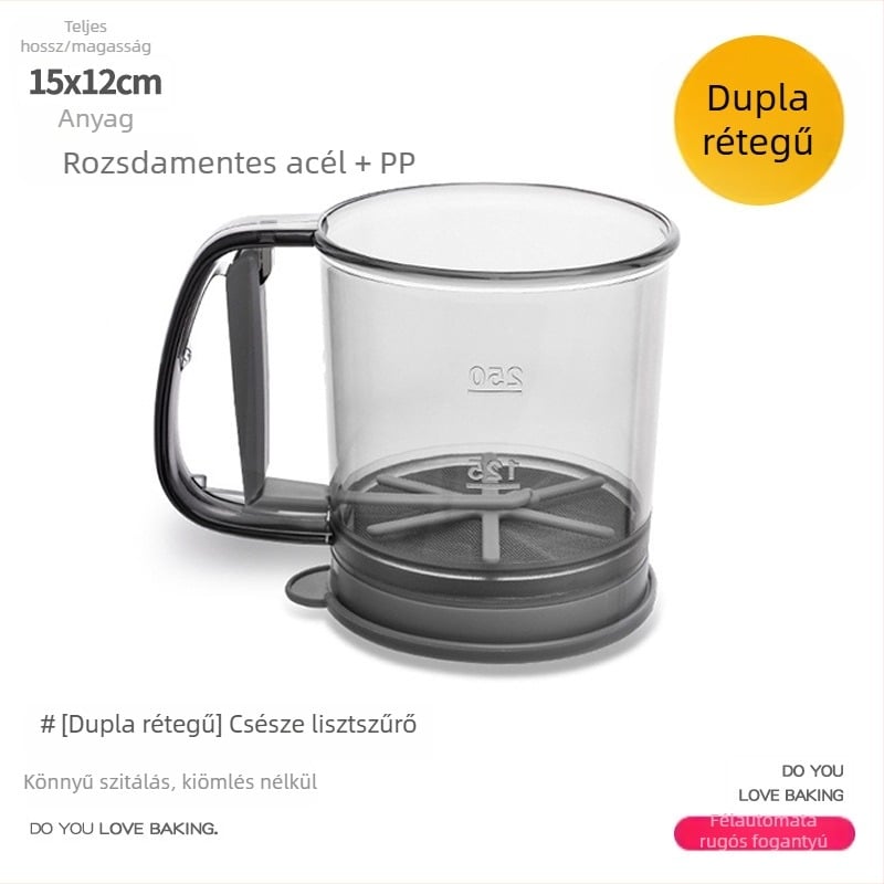 Kézi fél-automat lisztszitáló ultrafin szűrővel, háztartási sütéshez