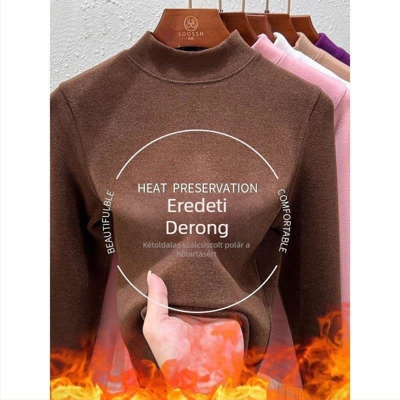 Derong vastagított álló galléros női aláöltözet, hosszú ujjú, egyszínű, őszi-téli