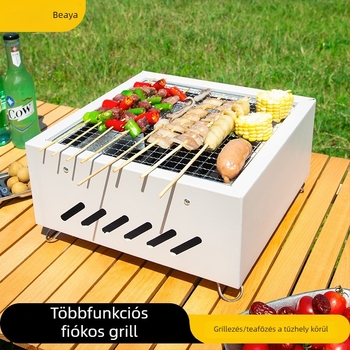 Multifunkcionális teafőző, teljes készlet kempingre és udvarra, hordozható faszenes grill szabadtéri használatra