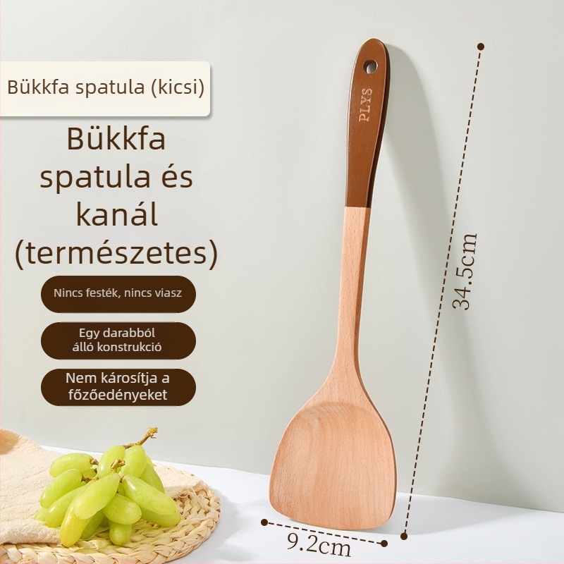 Hosszú nyelű fa spatula, rizskanál és leveskanál készlet antiadhéziós edényekhez
