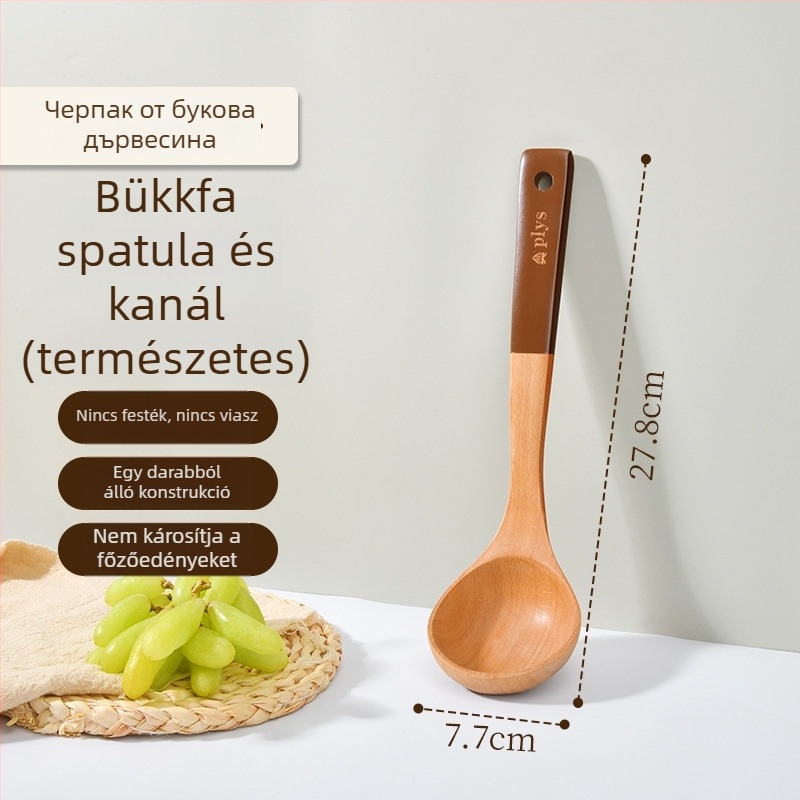 Hosszú nyelű fa spatula, rizskanál és leveskanál készlet antiadhéziós edényekhez