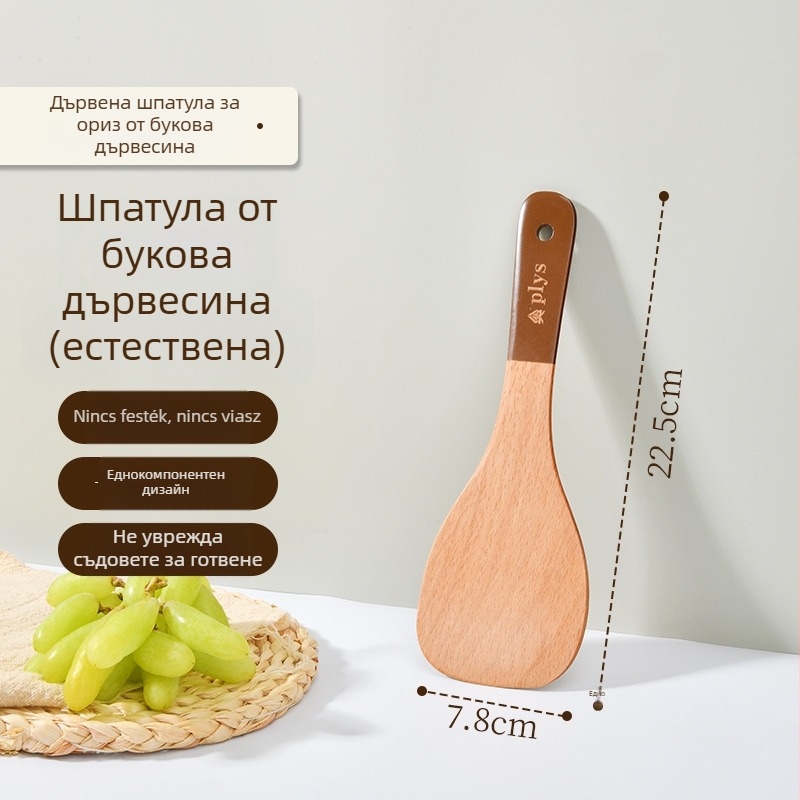 Hosszú nyelű fa spatula, rizskanál és leveskanál készlet antiadhéziós edényekhez