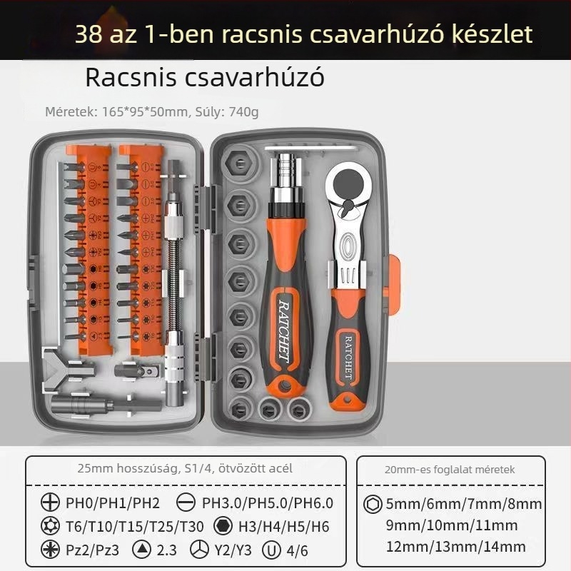38 az 1-ben univerzális kattintós készlet háztartási, autó- és ipari karbantartáshoz