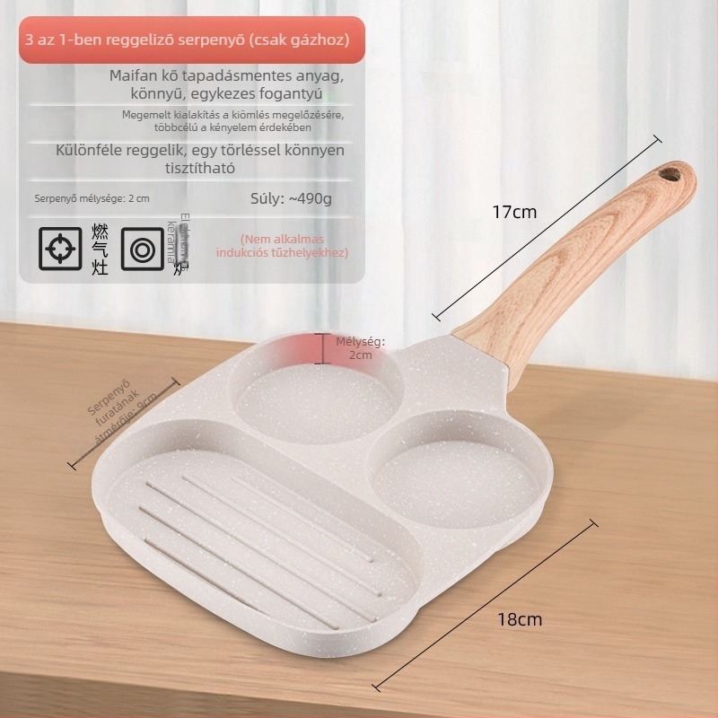 Nem tapadós serpenyő hamburgerekhez, tojásokhoz és palacsintákhoz; koreai stílus; modell 05; súly 1 kg; mélység 2 cm; lapos serpenyő fedő nélkül.