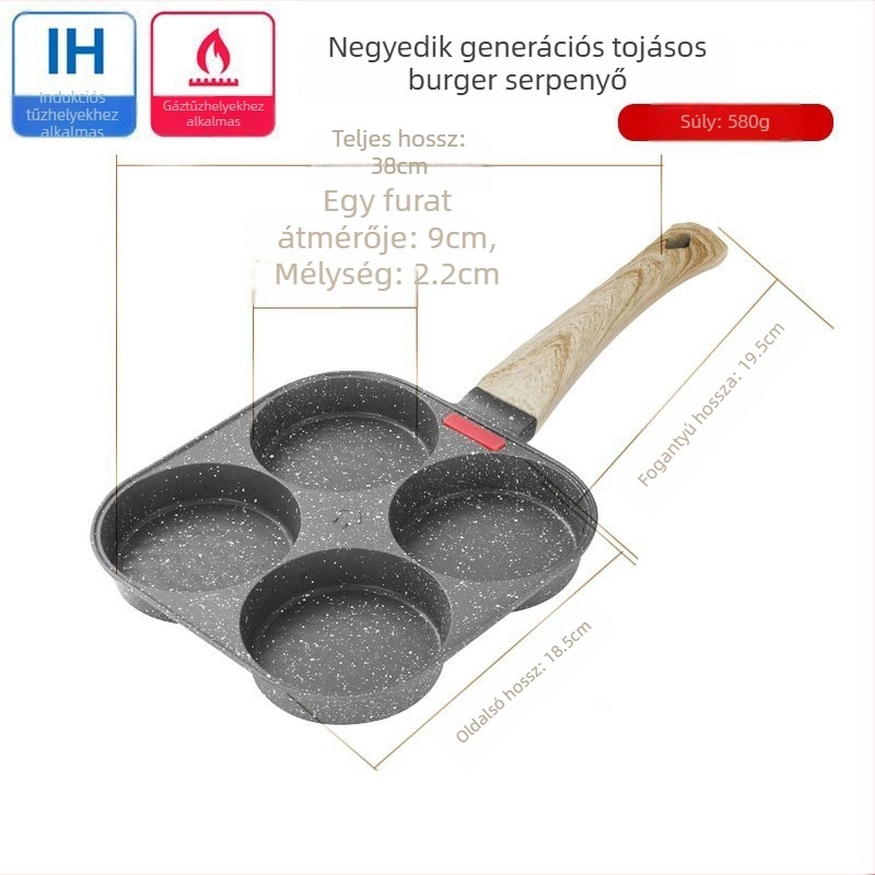 Nem tapadós serpenyő hamburgerekhez, tojásokhoz és palacsintákhoz; koreai stílus; modell 05; súly 1 kg; mélység 2 cm; lapos serpenyő fedő nélkül.