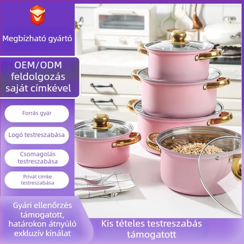 10 darabos rozsdamentes acél edénykészlet arany fogantyúkkal, mély leveses edényekkel, mágneses alap