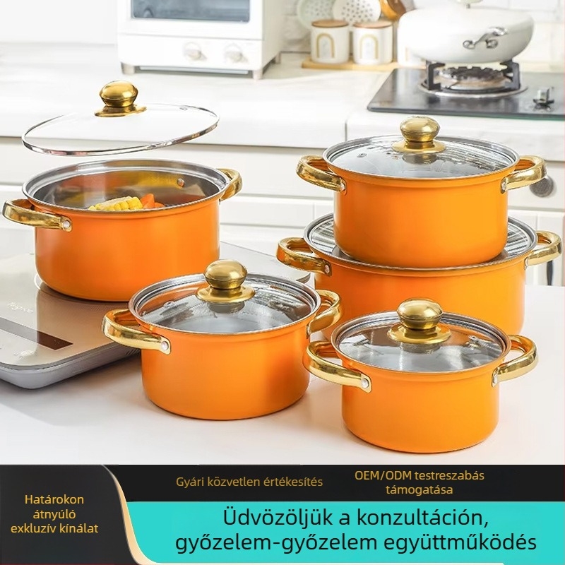 10 darabos rozsdamentes acél edénykészlet arany fogantyúkkal, mély leveses edényekkel, mágneses alap